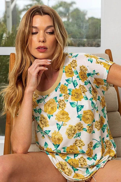 BiBi Rose Print Thermal Neck Binding Dolman Sleeves Top - Shop Style & More | Fresh Looks, Everyday Deals & Free Shipping