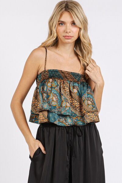 Mittoshop Paisley Patchwork Print Satin Ruffle Crop Cami Top - Femme & Flirty