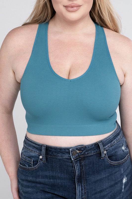 Plus Ribbed Cropped Racerback Tank Top - Shop Style & More | Fresh Looks, Everyday Deals & Free Shipping