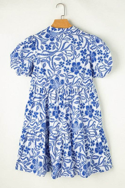 Blue Flower Print Puff Sleeve Tiered Dress - Shop Style & More | Fresh Looks, Everyday Deals & Free Shipping