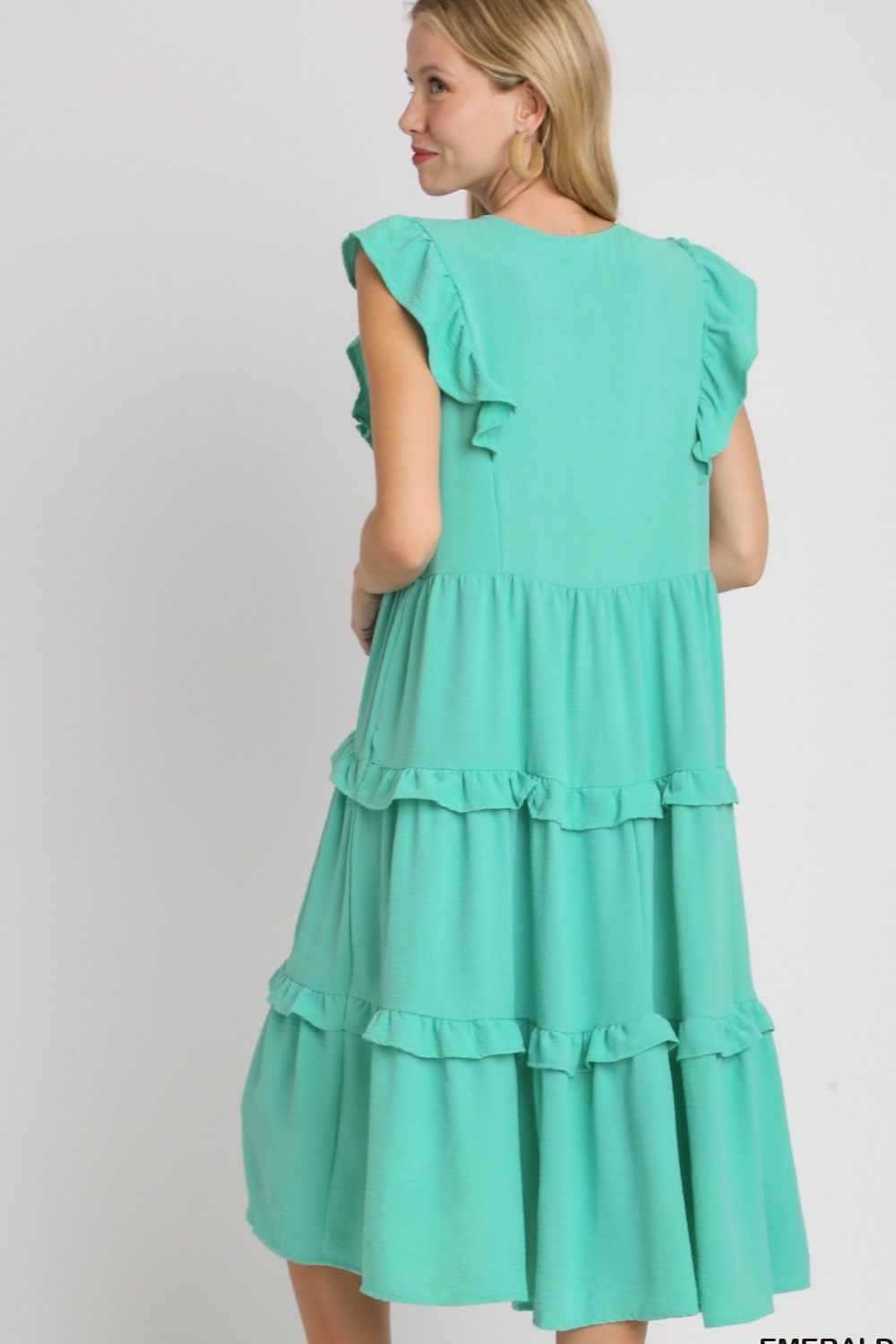 Umgee Full Size Ruffle Tiered Cap Sleeve Midi Dress Plus Size Casual Dresses