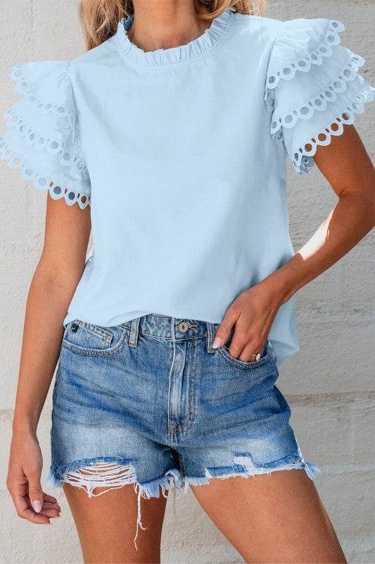 Jessie Layered Ric Rac Cap Sleeve Filled Neck Blou - Shop Style & More | Fresh Looks, Everyday Deals & Free Shipping