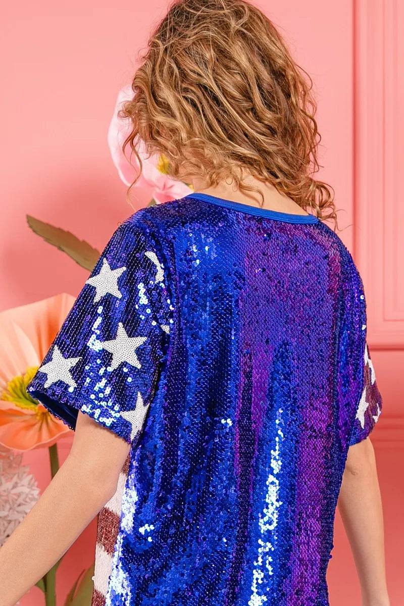 BiBi American Flag Theme USA Lettering Sequin Top - Shop Style & More | Fresh Looks, Everyday Deals & Free Shipping