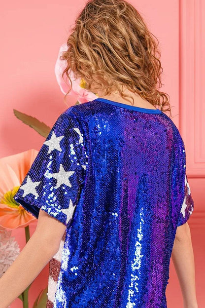 BiBi American Flag Theme USA Lettering Sequin Top - Shop Style & More | Fresh Looks, Everyday Deals & Free Shipping