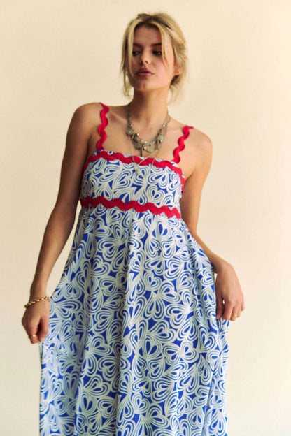 Davi & Dani Geo 2 Tone Printed Wavi Trim Tiered Maxi Dress - Shop Style & More | Fresh Looks, Everyday Deals & Free Shipping