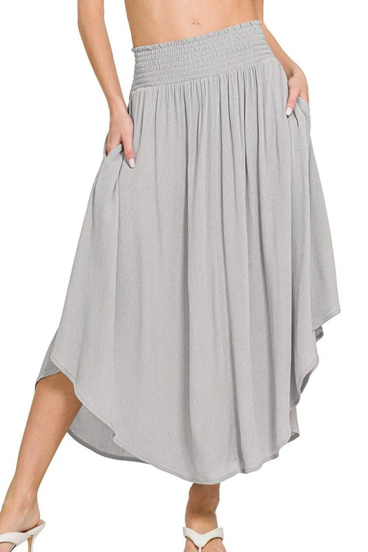 Zenana Woven Crinkle Smocked Waist Maxi Skirt W Pockets - Shop Style & More | Fresh Looks, Everyday Deals & Free Shipping