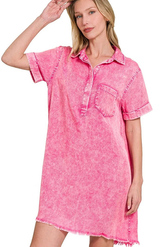 Zenana Tencel Mineral Washed Collared Shirts Dress - Shop Style & More | Fresh Looks, Everyday Deals & Free Shipping