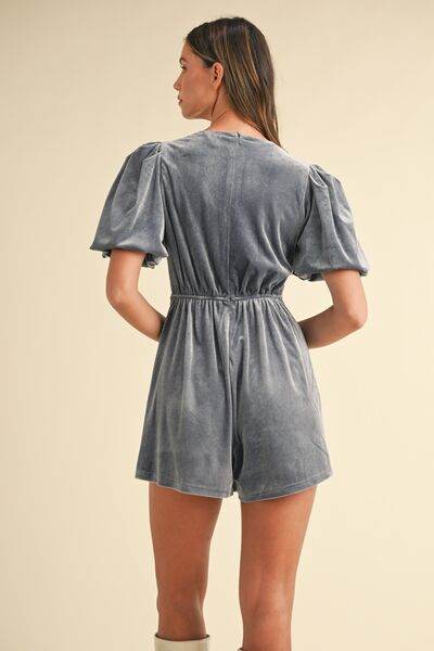 Mable Jewel Bow Decor Puff Sleeve Velvet Romper - Shop Style & More | Fresh Looks, Everyday Deals & Free Shipping