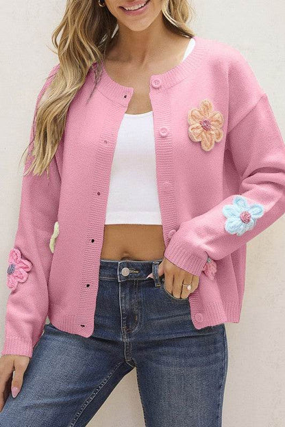 Knitted Floral Pattern Button Up Cardigan - Shop Style & More | Fresh Looks, Everyday Deals & Free Shipping