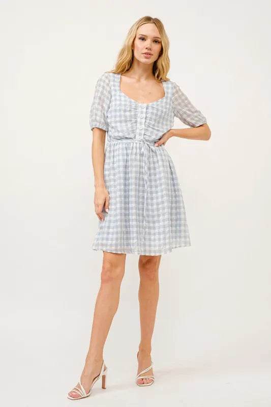 And The Why Puff Sleeve Ruched Button Front Gingham Dress - Shop Style & More | Fresh Looks, Everyday Deals & Free Shipping