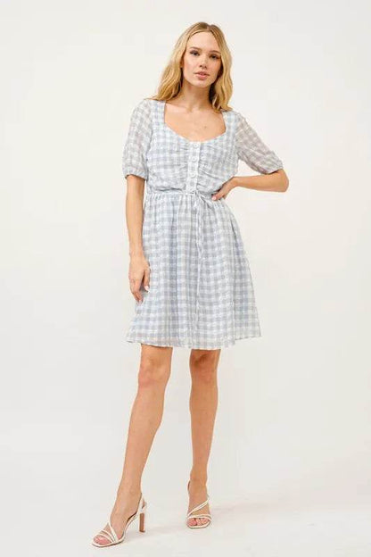 And The Why Puff Sleeve Ruched Button Front Gingham Dress - Shop Style & More | Fresh Looks, Everyday Deals & Free Shipping