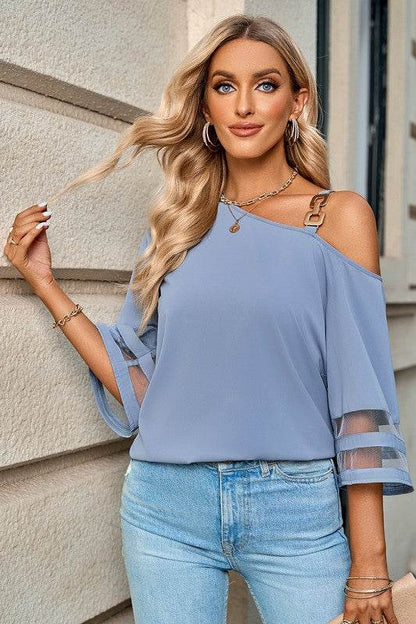 One Shoulder Lace Bell Sleeve Loose Tunic Shirt - Shop Style & More | Fresh Looks, Everyday Deals & Free Shipping
