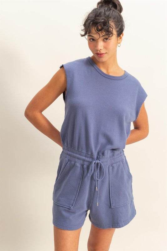 HYFVE Round Neck Cap Sleeve Drawstring Waist Romper - Shop Style & More | Fresh Looks, Everyday Deals & Free Shipping