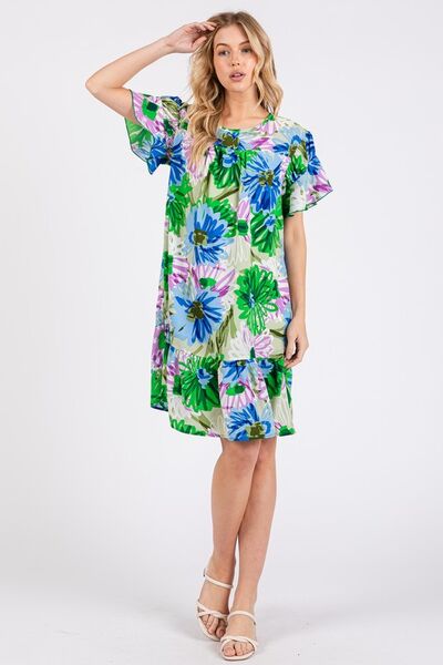 Ces Femme Floral Ruffled Short Sleeve Dress Casual Dresses