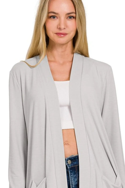 Zenana Slouchy Lightweight Open Front Pocket Cardigan Women's Outerwear