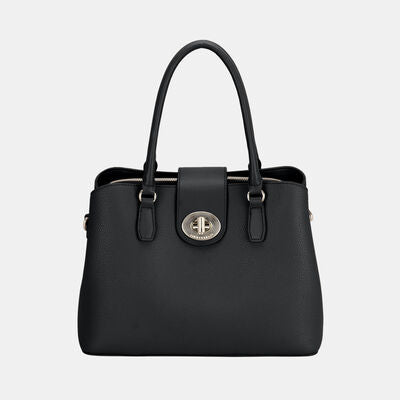 David Jones PU Leather Twist-Lock Tote Bag Black One Size Bags