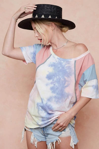 BiBi Tie Dye Printed Cotton Color Block T-Shirt - Shop Style & More | Fresh Looks, Everyday Deals & Free Shipping