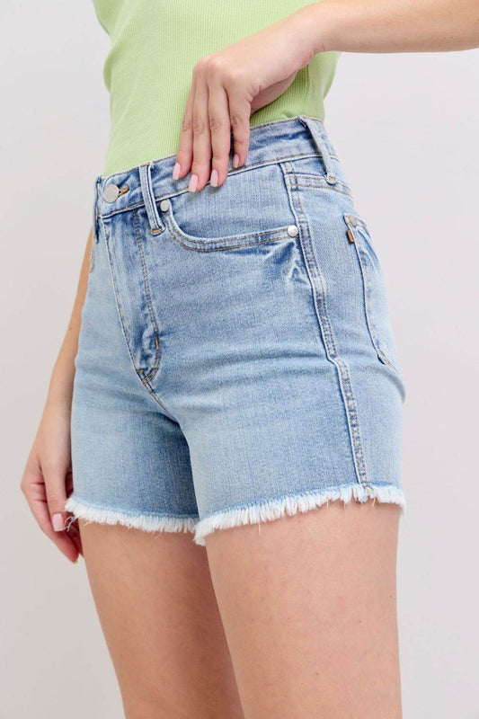 Judy Blue Full Size Tummy Control Raw Hem Denim Shorts Plus Size - Shop Style & More | Fresh Looks, Everyday Deals & Free Shipping