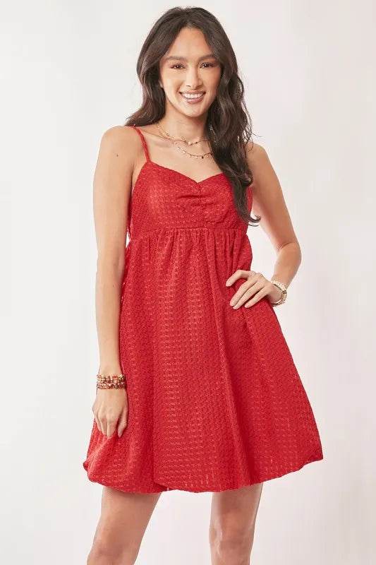 Davi & Dani Textured Sweetheart Neckline Bubble Hem Dress - Shop Style & More | Fresh Looks, Everyday Deals & Free Shipping
