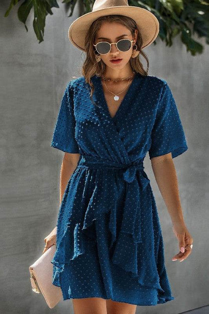 V Neck Ruffled Hem Wrap Dress - Shop Style & More | Fresh Looks, Everyday Deals & Free Shipping