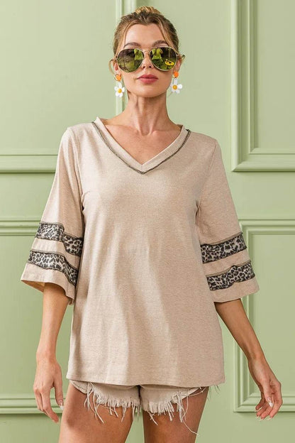 BiBi Triblend Knit Top with Leopard Band Detail - Shop Style & More | Fresh Looks, Everyday Deals & Free Shipping