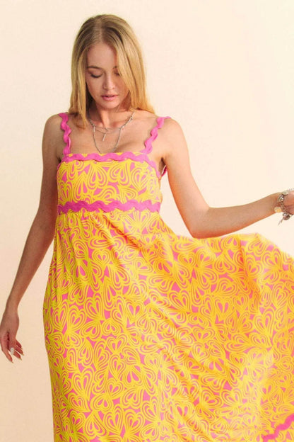 Davi & Dani Geo 2 Tone Printed Wavi Trim Tiered Maxi Dress - Shop Style & More | Fresh Looks, Everyday Deals & Free Shipping