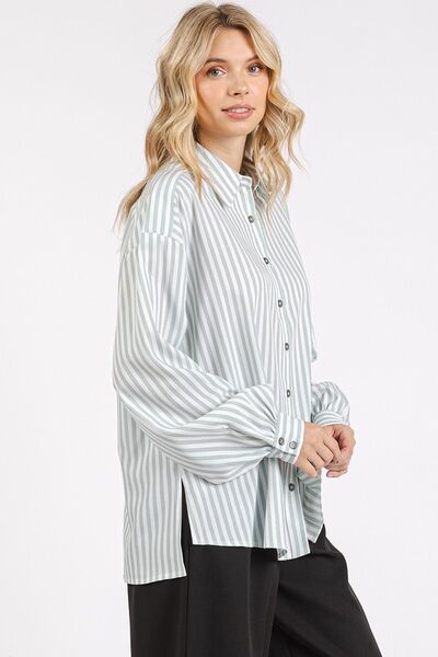 Mittoshop Button Down Striped Long Sleeve Shirt Blouses