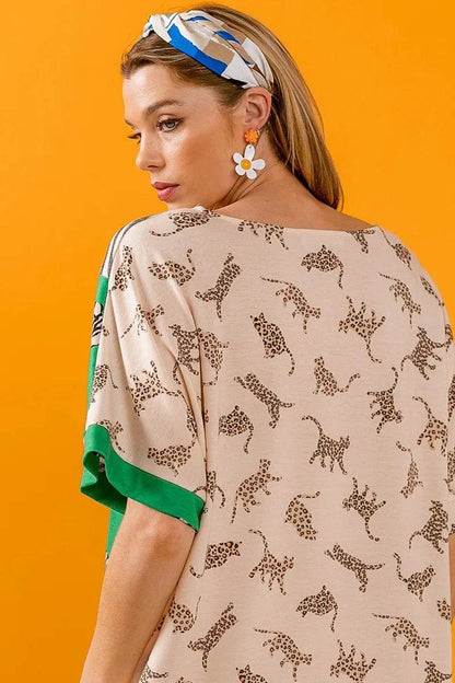 BiBi Tiger W Stripe Contrast Color Block V Neck Top - Shop Style & More | Fresh Looks, Everyday Deals & Free Shipping