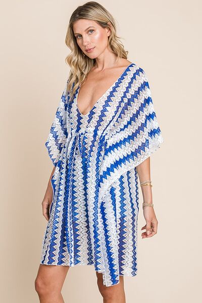 Cotton Bleu Cover-Up by Nu Lab Tied Striped Plunge Half Sleeve Cover-Ups