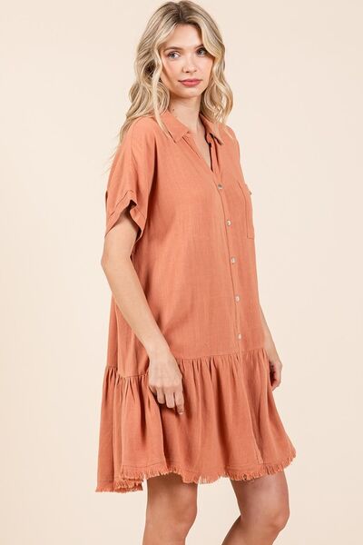 Mittoshop Linen Blend Button Down Shirt Mini Dress Casual Dresses