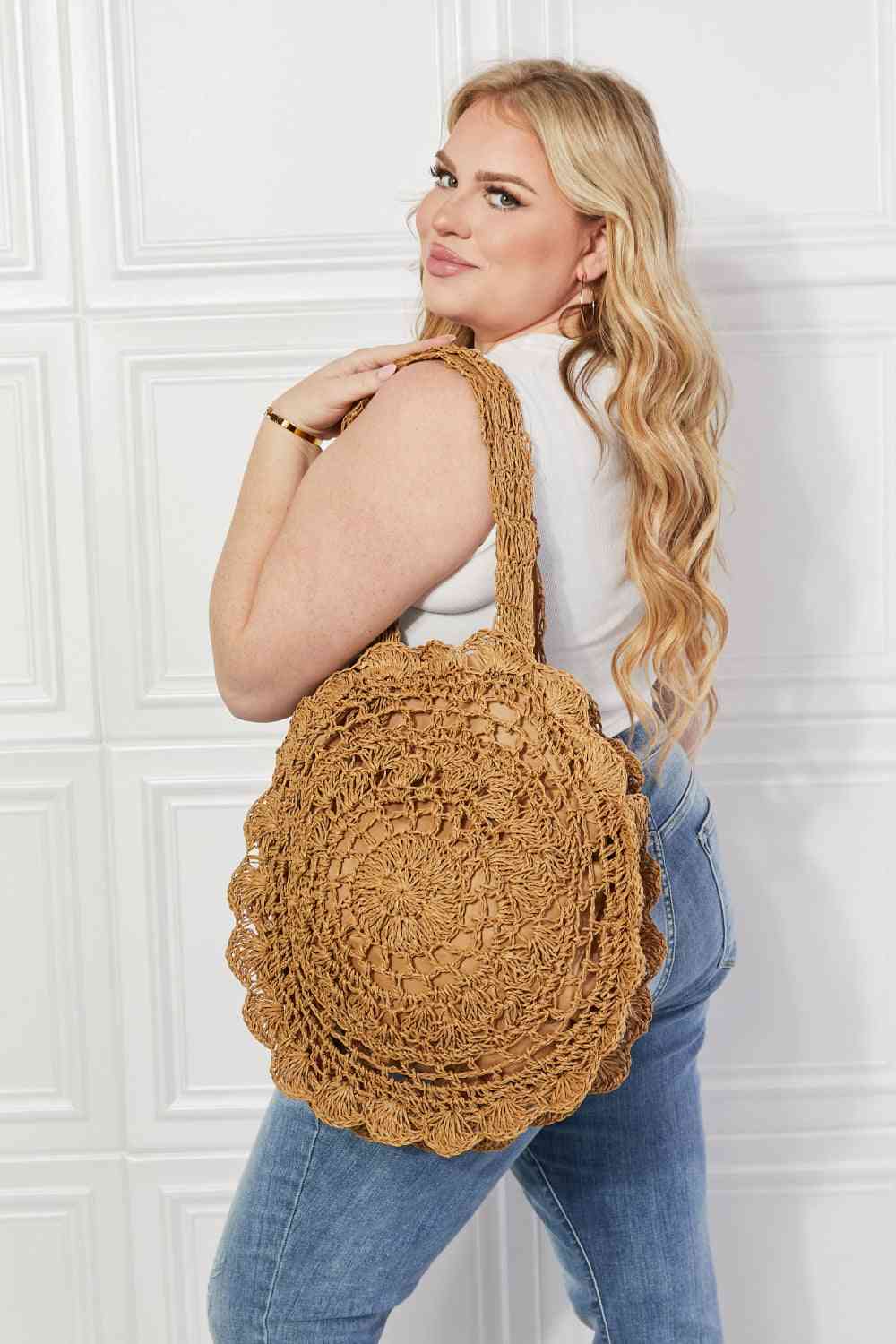 Justin Taylor Brunch Time Straw Rattan Handbag Caramel One Size Bags