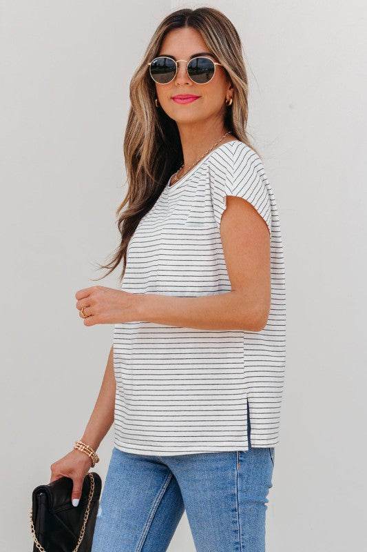 Tilly Stripe Cap Sleeve Crew Neck top - Shop Style & More | Fresh Looks, Everyday Deals & Free Shipping