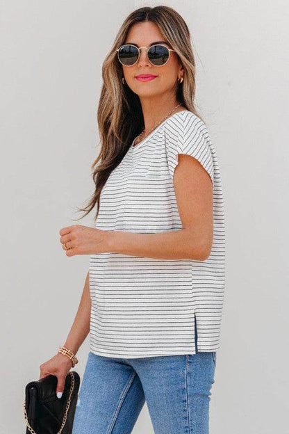 Tilly Stripe Cap Sleeve Crew Neck top - Shop Style & More | Fresh Looks, Everyday Deals & Free Shipping
