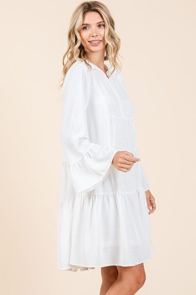 Mittoshop Tiered Notched Flare Sleeve Dress Casual Dresses