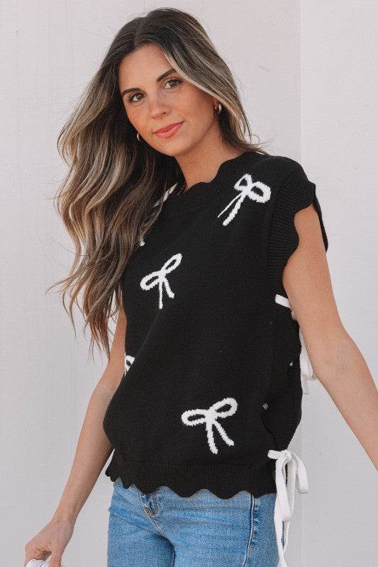 Dayana Bow Print Side Ties Sweater Top - Shop Style & More | Fresh Looks, Everyday Deals & Free Shipping