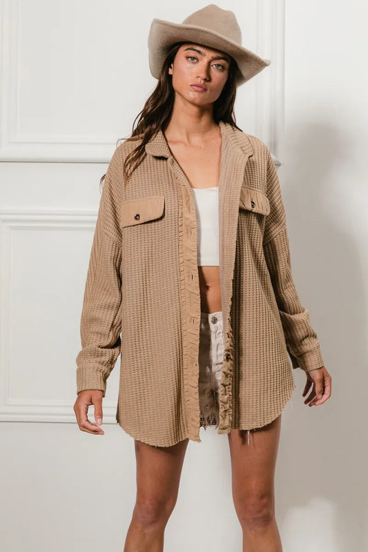 BiBi Heavy Waffle Oversized Shacket TAUPE Women's Outerwear