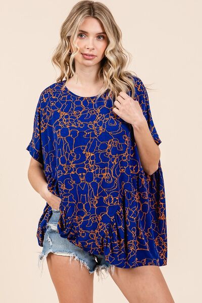 Mittoshop Abstract Print Round Neck Short Sleeve Top Blouses