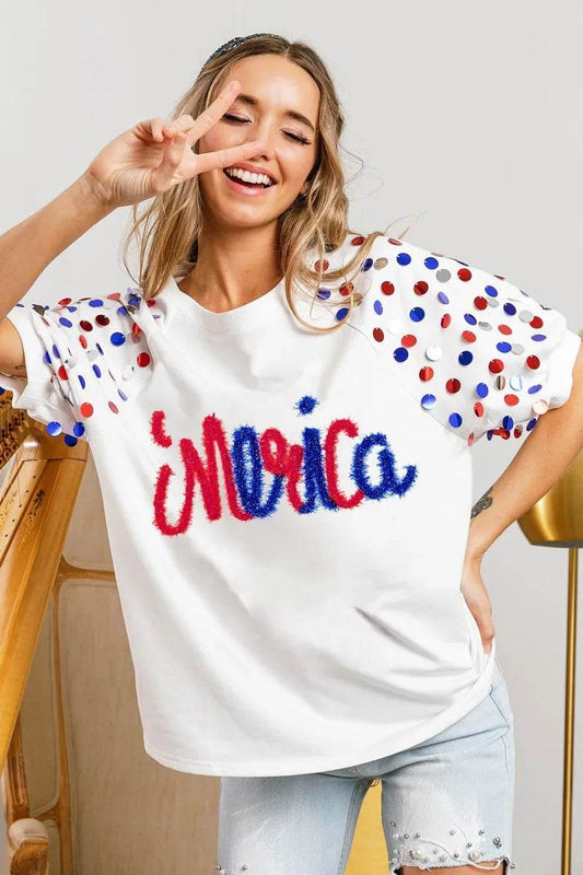 BiBi Metallic Letter Spangle Raglan Puff Sleeve Top - Shop Style & More | Fresh Looks, Everyday Deals & Free Shipping