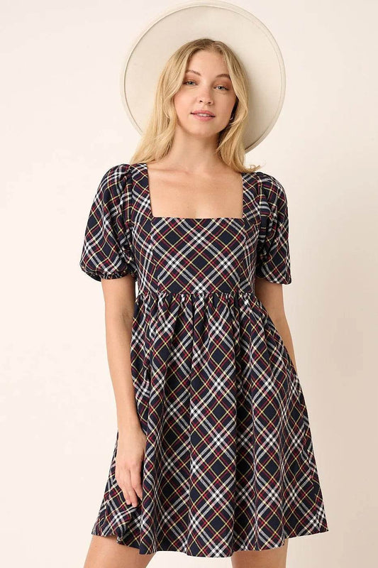 Mittoshop Checkered Print Puff Sleeve Babydoll Mini Dress - Shop Style & More | Fresh Looks, Everyday Deals & Free Shipping