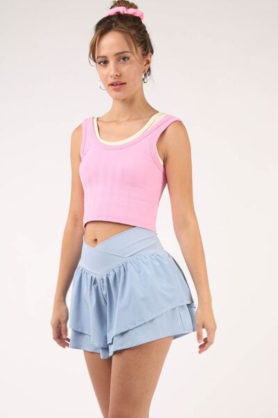 VERY J V-Shaped High Waist Layered Active Shorts Sky Sport Shorts