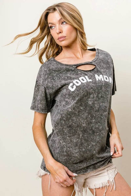 BiBi Washed Laser Cut Detail Cool Mom Print Top - Shop Style & More | Fresh Looks, Everyday Deals & Free Shipping