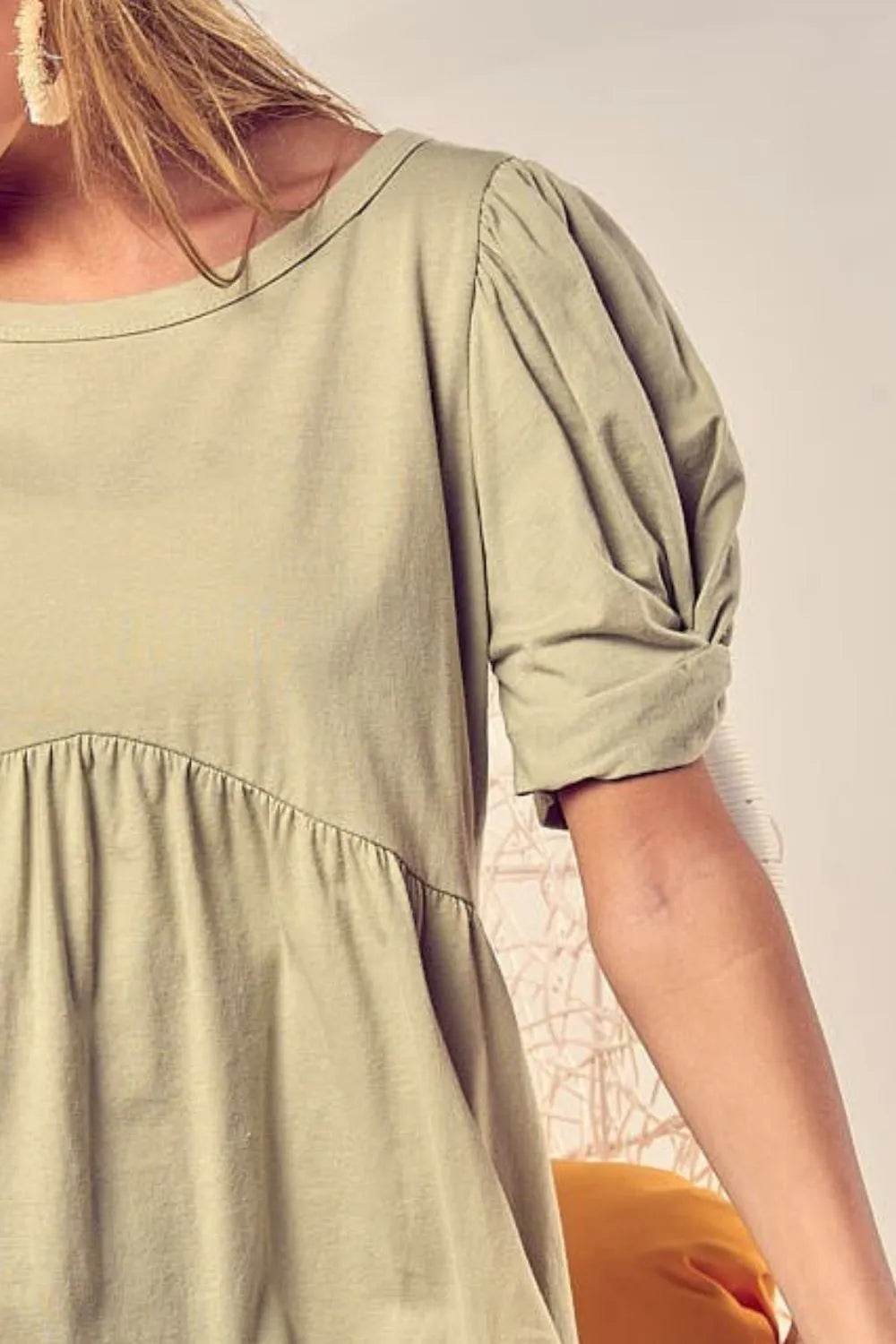 BiBi Cotton Span Knit With Puff Sleeve Baby Doll Top - Shop Style & More | Fresh Looks, Everyday Deals & Free Shipping