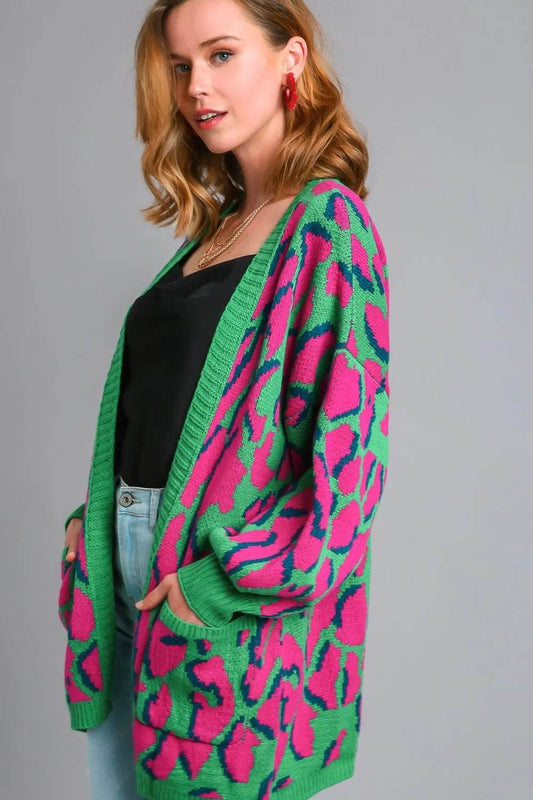 Umgee Full Size Animal Print Open Front Cardigan with Side Pockets Plus Size - Shop Style & More | Fresh Looks, Everyday Deals & Free Shipping