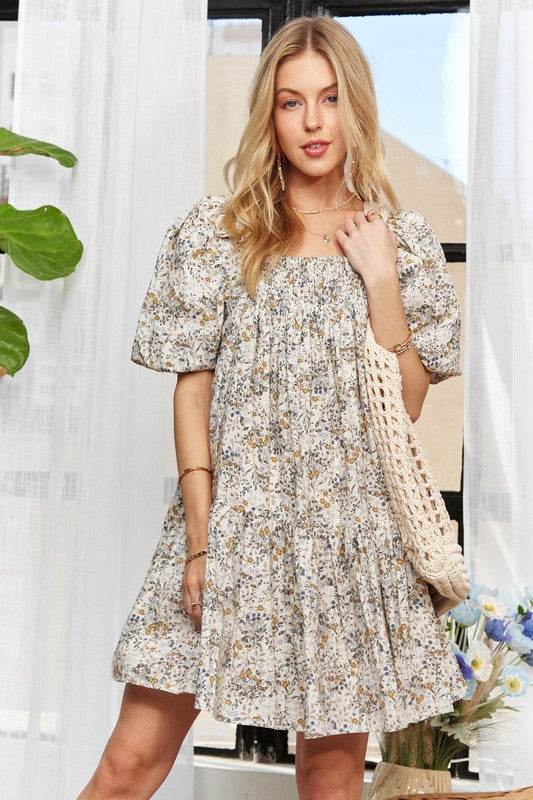 ADORA Floral Square Neck Puff Sleeve Dress - Shop Style & More | Fresh Looks, Everyday Deals & Free Shipping