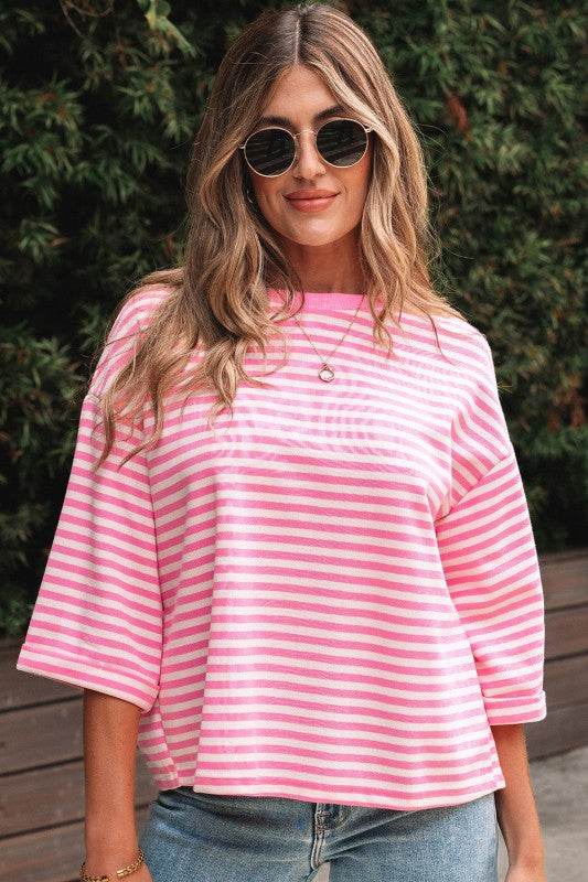 Riley Stripe Bowknot Cutout Back Loose Top - Shop Style & More | Fresh Looks, Everyday Deals & Free Shipping
