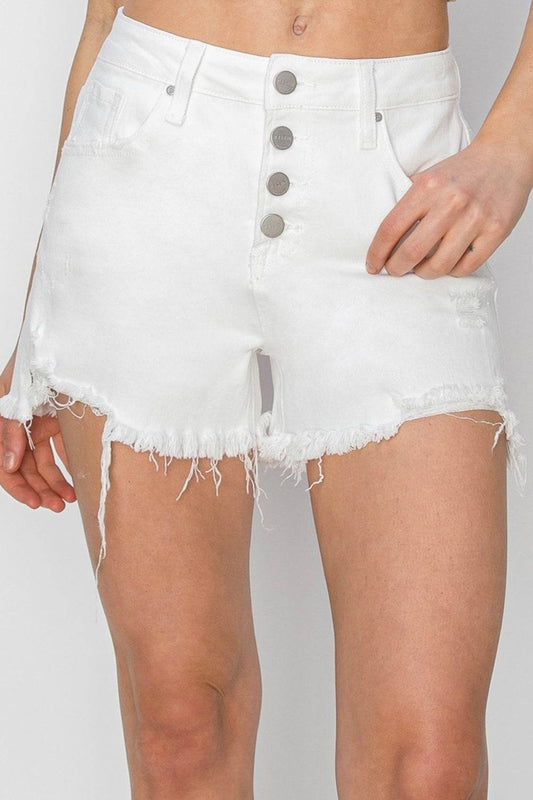 RISEN Button Fly Frayed Hem Denim Shorts - Shop Style & More | Fresh Looks, Everyday Deals & Free Shipping