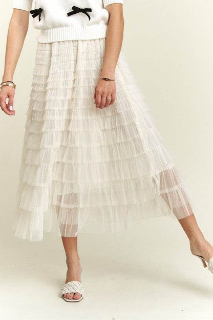 ADORA Elastic Waist Layered Mesh Midi Skirt - Shop Style & More | Fresh Looks, Everyday Deals & Free Shipping