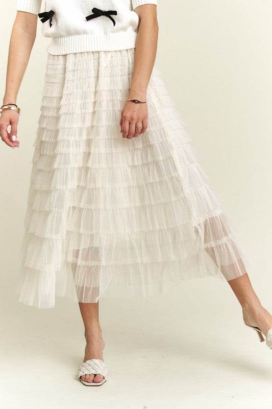 ADORA Elastic Waist Layered Mesh Midi Skirt - Shop Style & More | Fresh Looks, Everyday Deals & Free Shipping