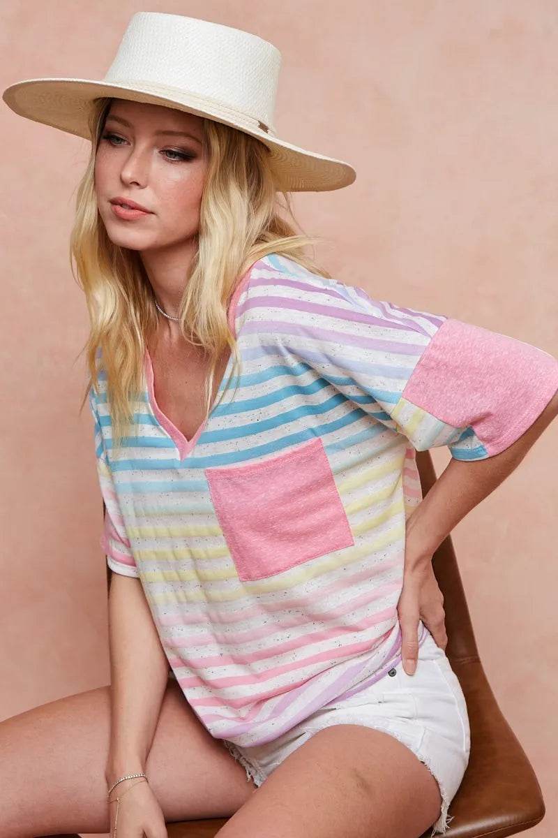 BiBi Rainbow Stripe Printed Triblend Knit Top - Shop Style & More | Fresh Looks, Everyday Deals & Free Shipping