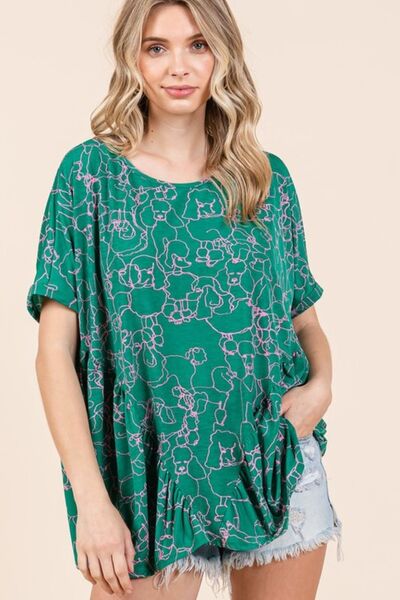 Mittoshop Abstract Print Round Neck Short Sleeve Top Blouses